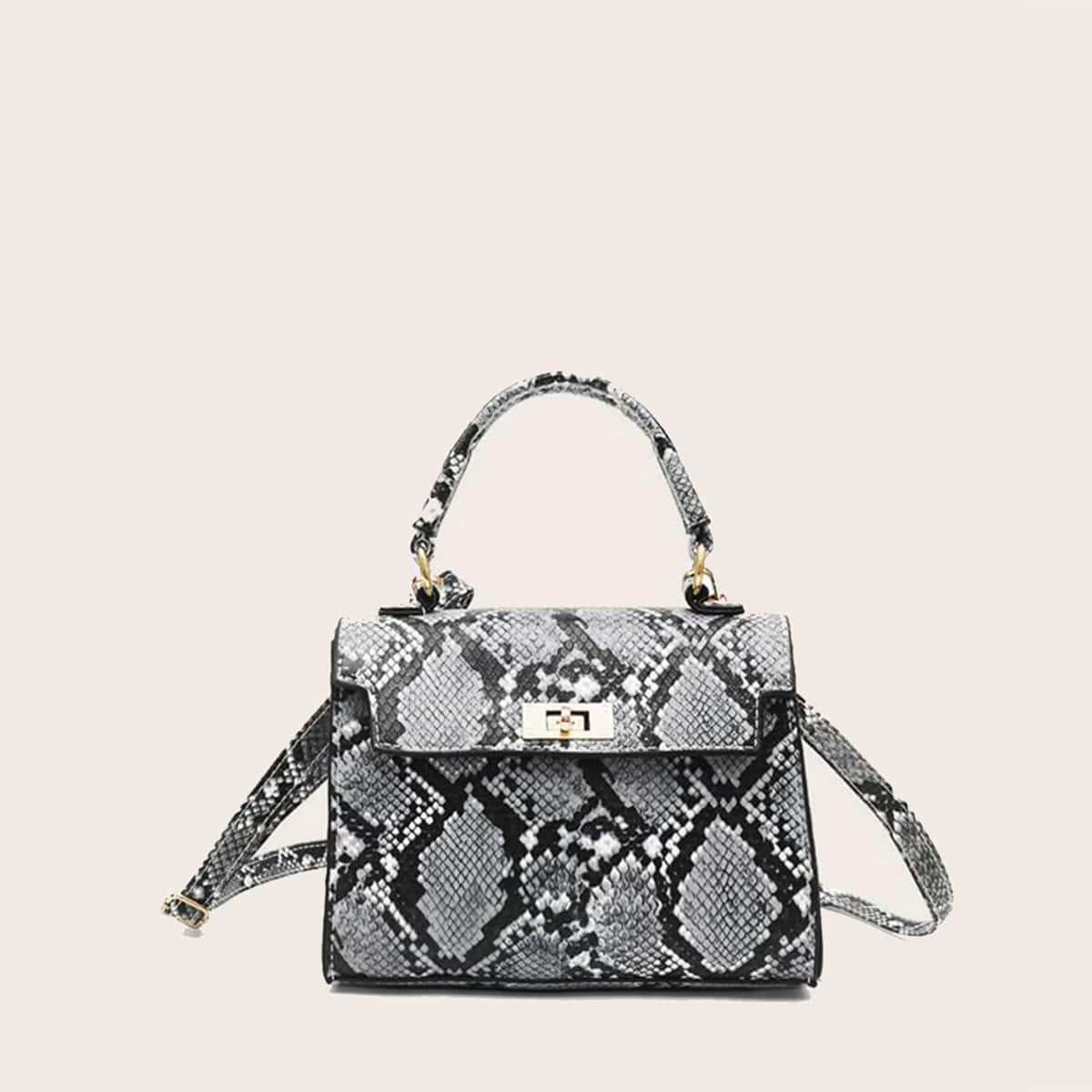 

Snakeskin Satchel Bag, Grey