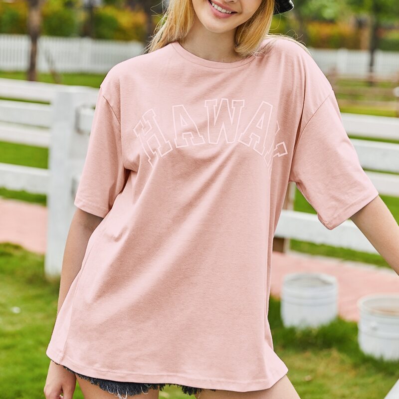 

Letter Print Oversized Tee, Baby pink