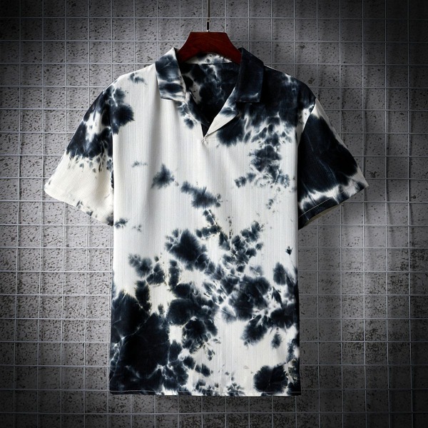 

Men Tie Dye Polo Shirt, Black and white