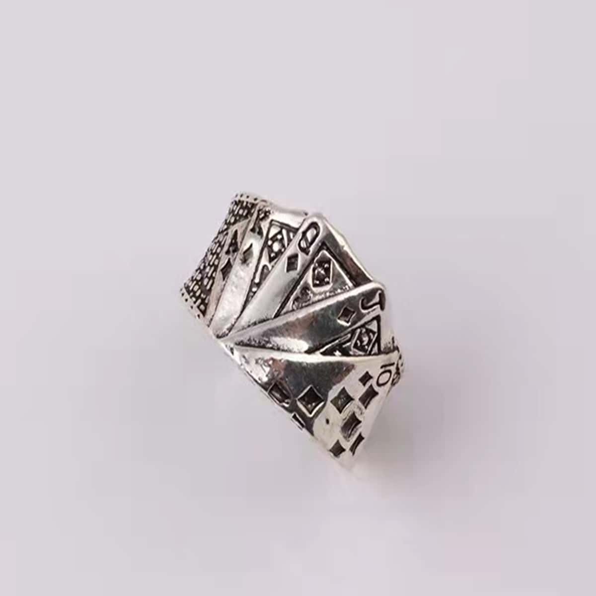 

Guys 1pc Playing Cards Ring, Antique silver
