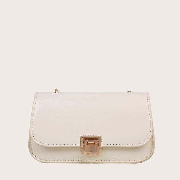 

Metal Lock Chain Crossbody Bag, Beige