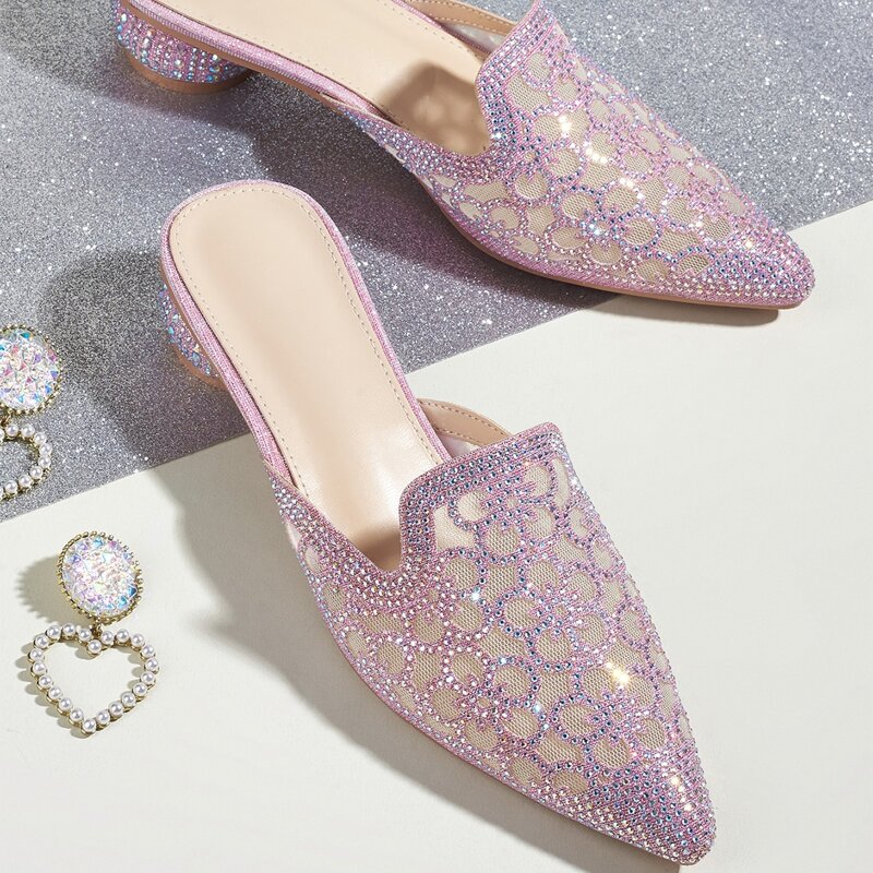 

Rhinestone Decor Mules, Pink