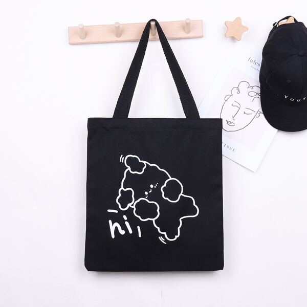 

Cartoon Graphic Shopper Bag, Black