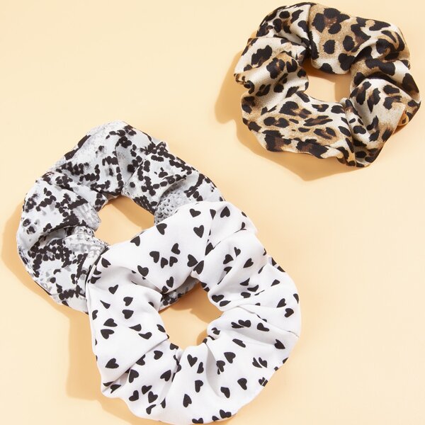 

3pcs Heart Pattern Scrunchie, Multicolor