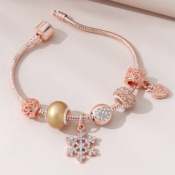 

Rhinestone Snowflake Decor Bracelet, Rose gold