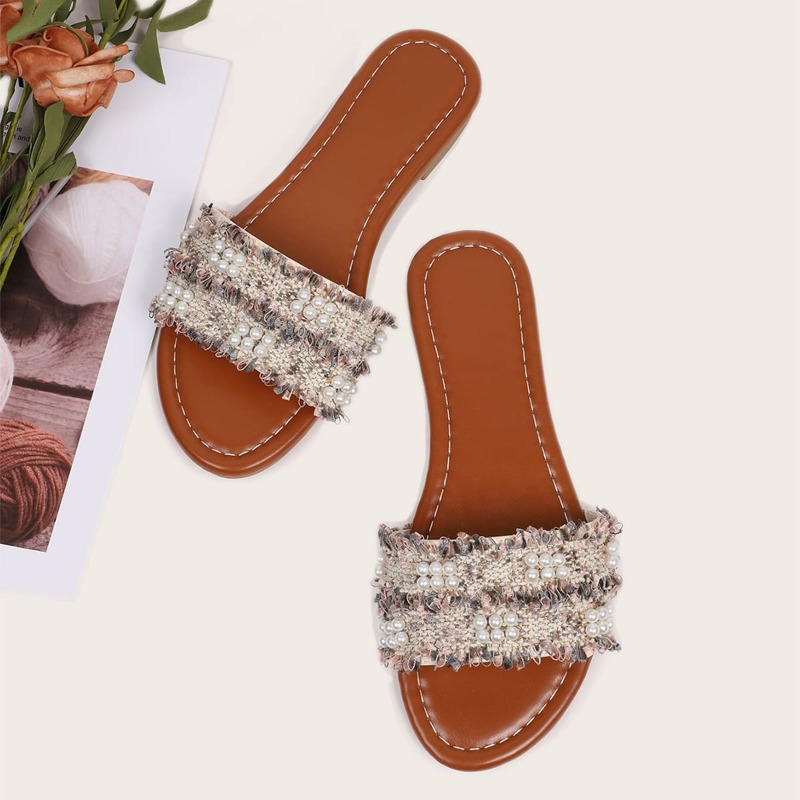 

Faux Pearl Decor Slide Sandals, Pink