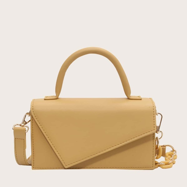 

Asymmetrical Flap Top Handle Satchel Bag, Yellow