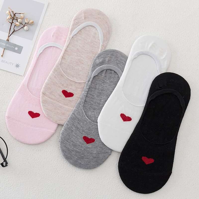 

5pairs Heart Invisible Socks, Multicolor