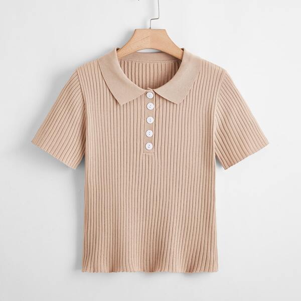 

Plus Button Front Knit Top, Khaki