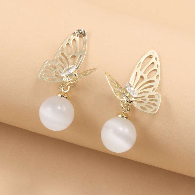 

Butterfly Decor Bead Drop Earrings, Gold