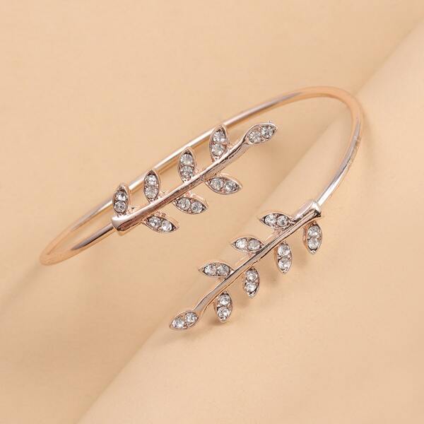

Rhinestone Leaf Decor Bracelet, Gold