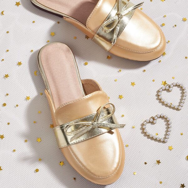 

Toddler Girls Bow Decor Mule Flats, Gold