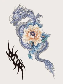 1 tờ giấy dán hình xăm rồng Trung Quốc - Nhiều màu - Xem 4