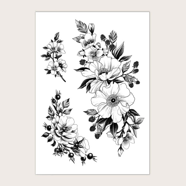 

1sheet Flower Pattern Tattoo Sticker, Black