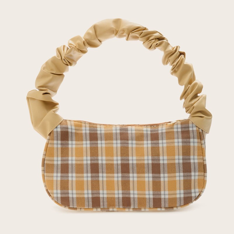 

Ruched Handle Plaid Baguette Bag, Yellow