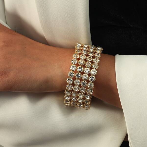 

Rhinestone Decor Wide Bracelet, Gold