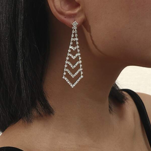 

Rhinestone Hollow Out Drop Earrings, Silver