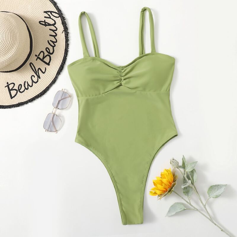 

Solid High Leg One Piece Swimsuit, Green