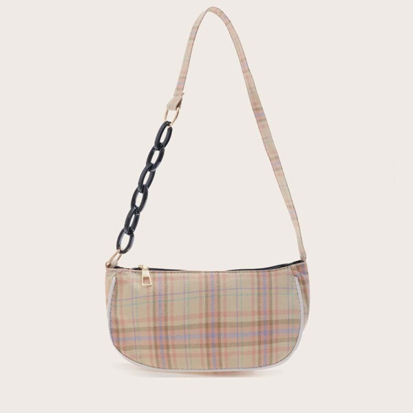 

Plaid Baguette Bag, Khaki