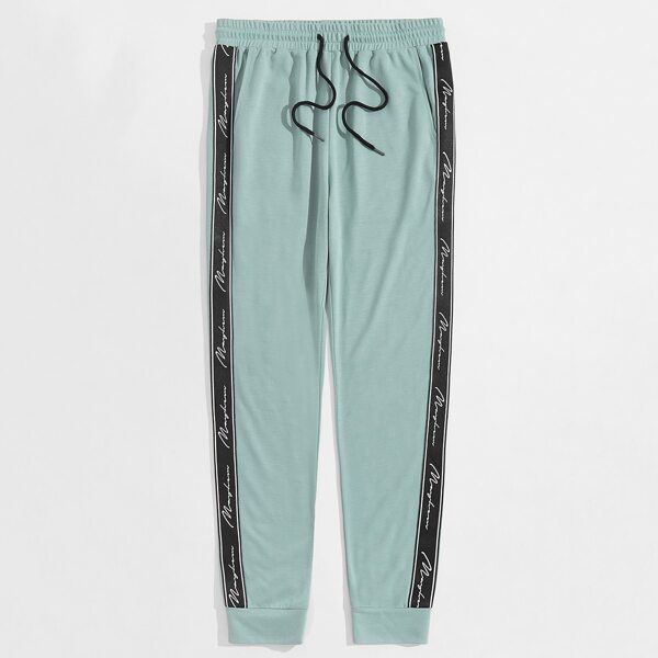 

Men Letter Tape Side Sweatpants, Mint green