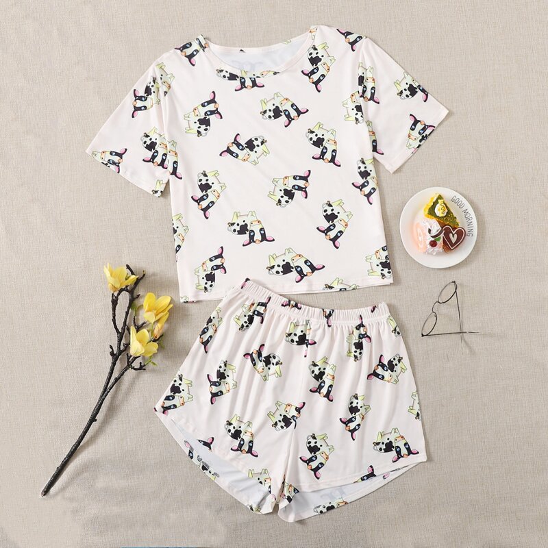 

Cartoon Graphic Pajama Set, Beige