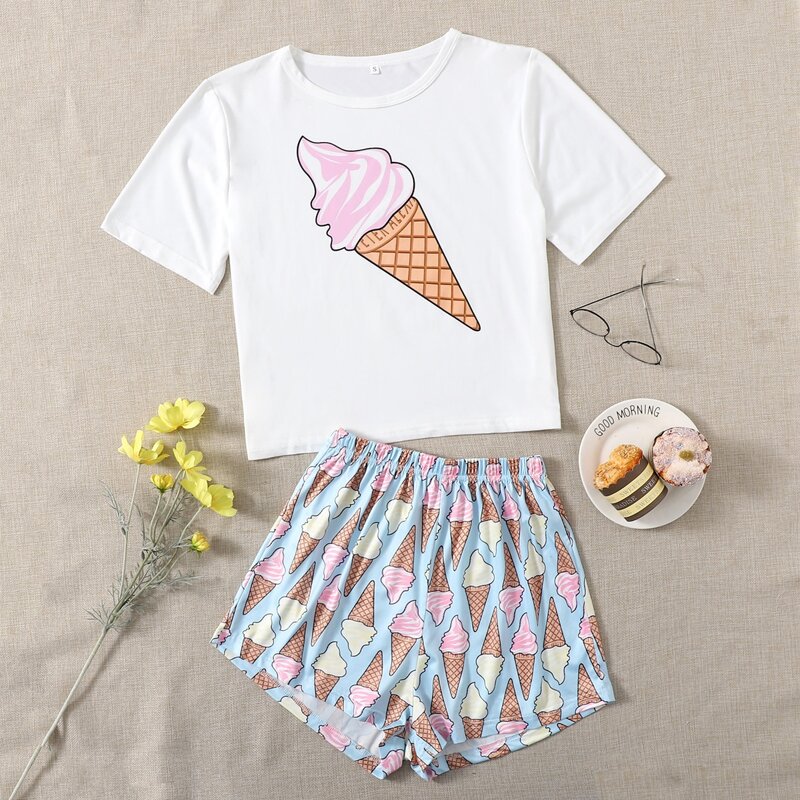 

Ice Cream Graphic Pajama Set, Multicolor