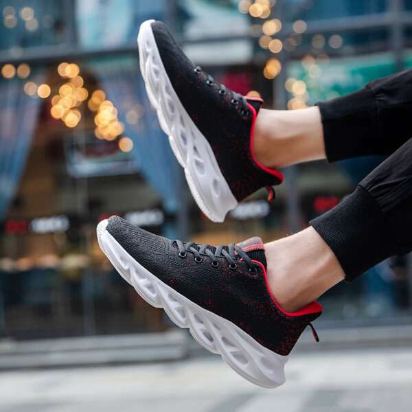 

Men Lace Up Front Knit Sneakers, Red