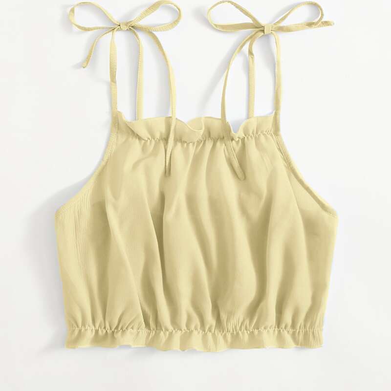 

Solid Ruched Bust Tie Shoulder Crop Cami, Yellow pastel