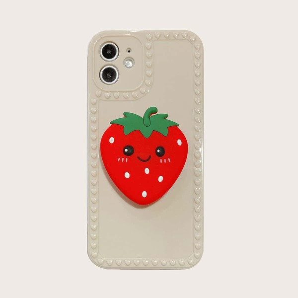 

1pc Solid iPhone Case & 1pc Cartoon Phone Holder, Beige