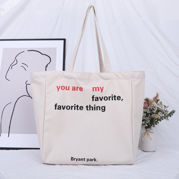 

Slogan Graphic Shopper Bag, Beige