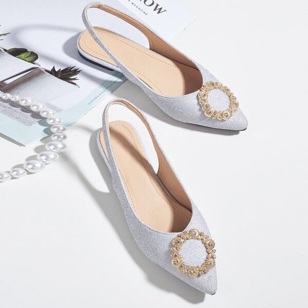 

Rhinestone Decor Slingback Flats, Silver