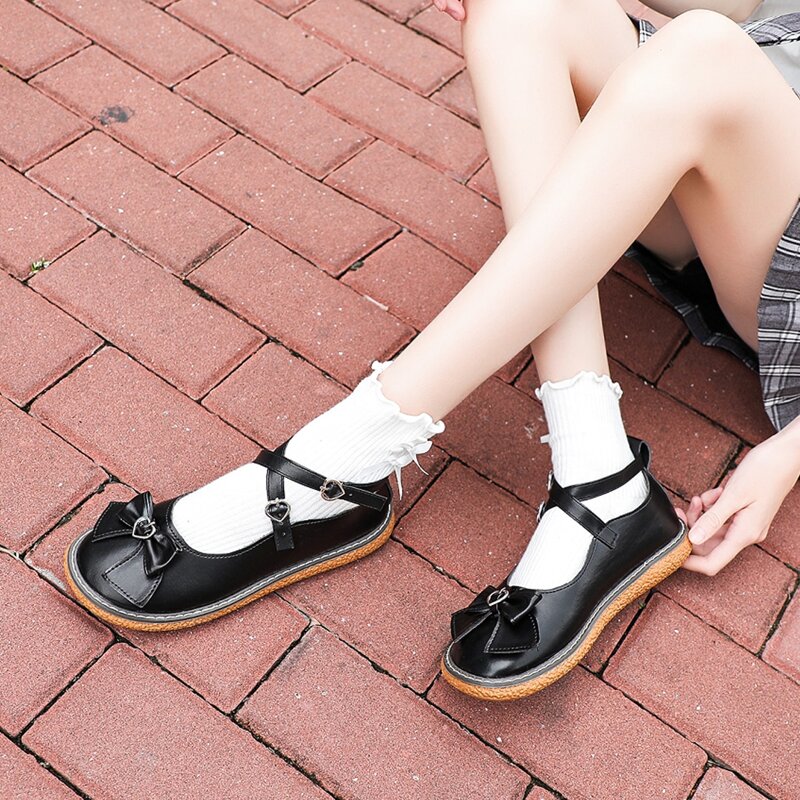 

Bow Heart Buckle Mary Jane Flats, Black