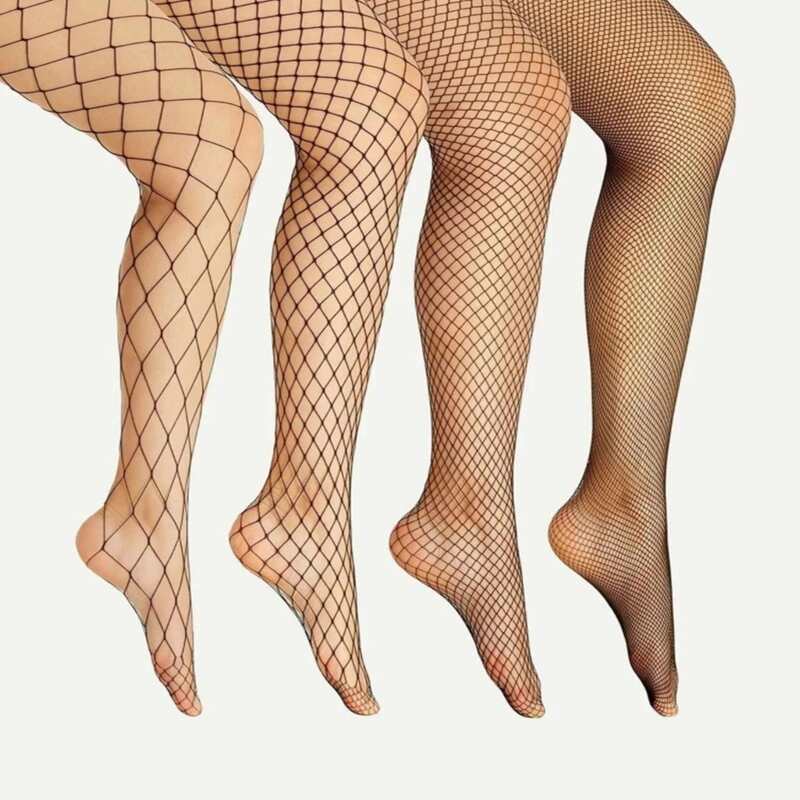 

4pairs Plain Fishnet Tights, Black