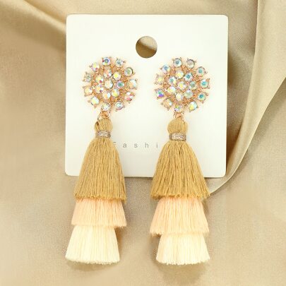 Rhinestone Decor Tassel Drop Earrings