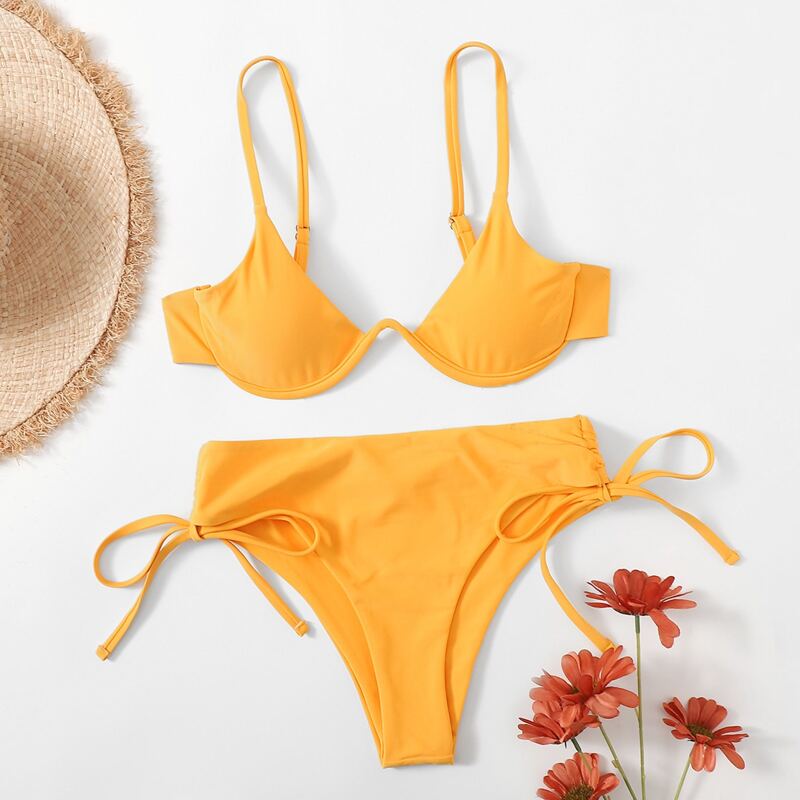 

Underwire Drawstring Side Bikini Swimsuit, Yellow