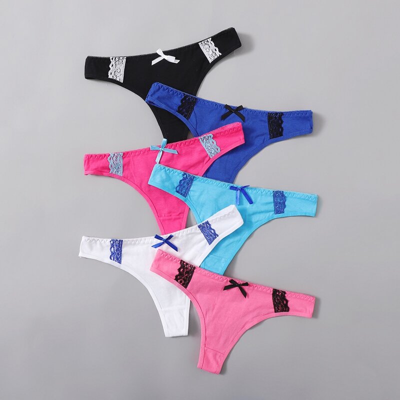

6pack Contrast Lace Thong Set, Multicolor