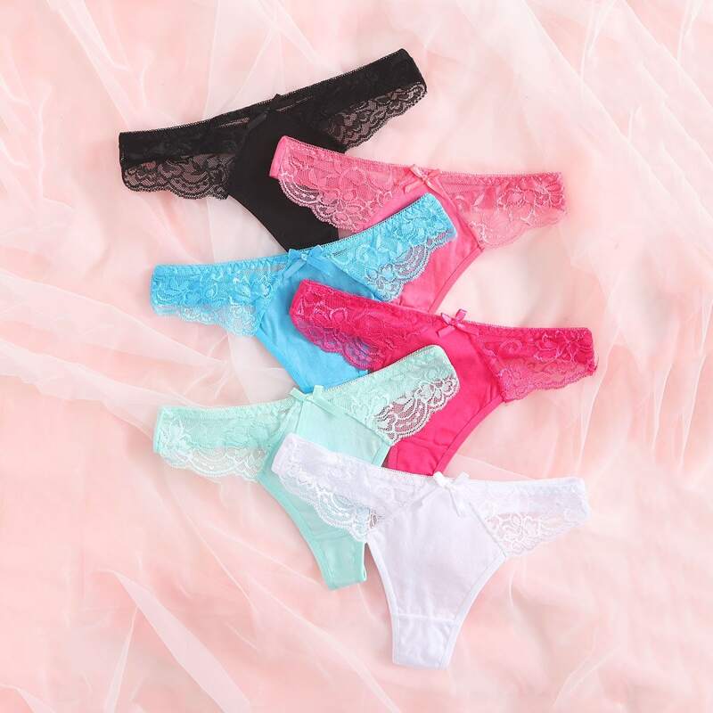 

6pack Contrast Lace Thong Set, Multicolor