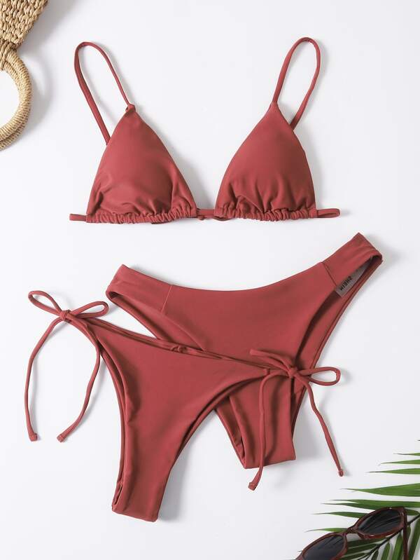 Swim Vcay Summer Beach 3packs Triangle Tie Side Bikini Set Bathing Suit