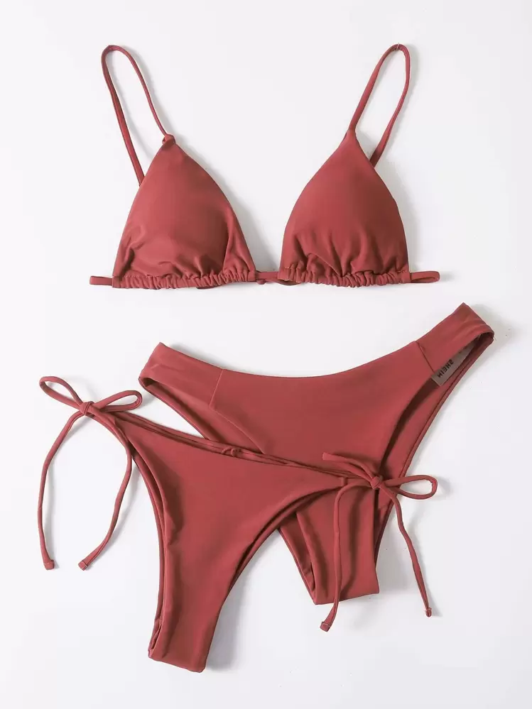 Swim Vcay חוף קיץ 3 חבילות משולש עניבה צד ביקיני סט בגד ים - חום אדום עץ - ראה 3