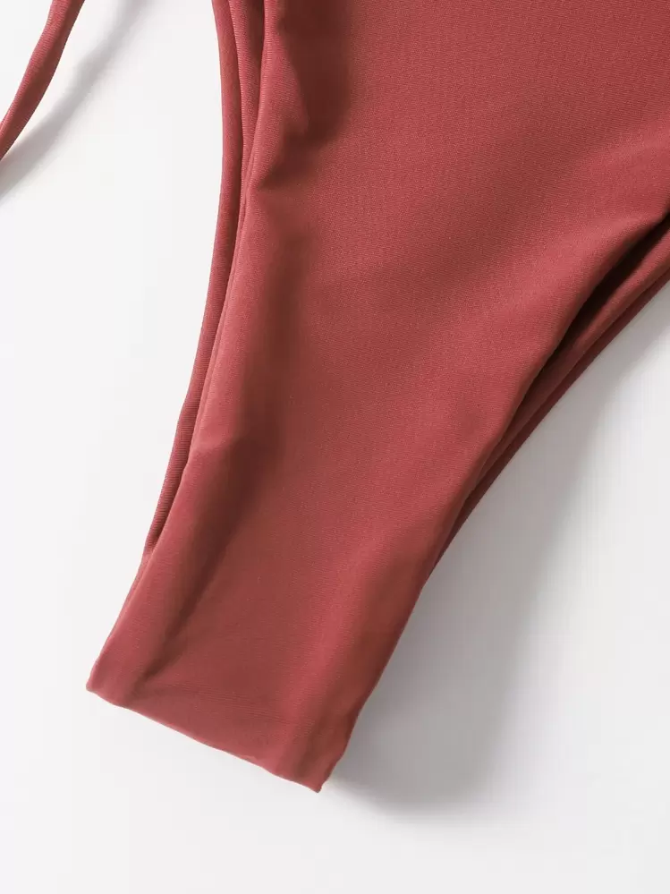 Swim Vcay חוף קיץ 3 חבילות משולש עניבה צד ביקיני סט בגד ים - חום אדום עץ - ראה 4