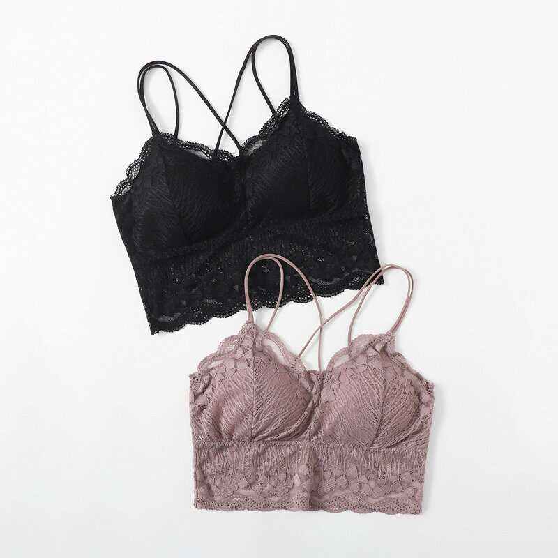 

2pack Floral Lace Longline Bralette, Multicolor