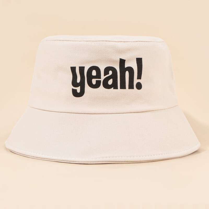

Letter Print Bucket Hat, Beige