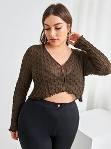 SHEIN Privé áo nữ kích thước lớn Xù nhỏ màu trơn Giải trí - Màu nâu Sô-cô-la - Xem 1
