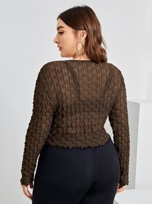 SHEIN Privé áo nữ kích thước lớn Xù nhỏ màu trơn Giải trí - Màu nâu Sô-cô-la - Xem 2