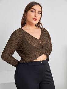 SHEIN Privé áo nữ kích thước lớn Xù nhỏ màu trơn Giải trí - Màu nâu Sô-cô-la - Xem 3