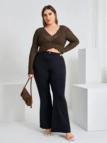 SHEIN Privé áo nữ kích thước lớn Xù nhỏ màu trơn Giải trí - Màu nâu Sô-cô-la - Xem 4