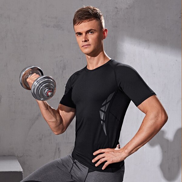 

Men Graphic Print Raglan Sleeve Sports Tee, Black