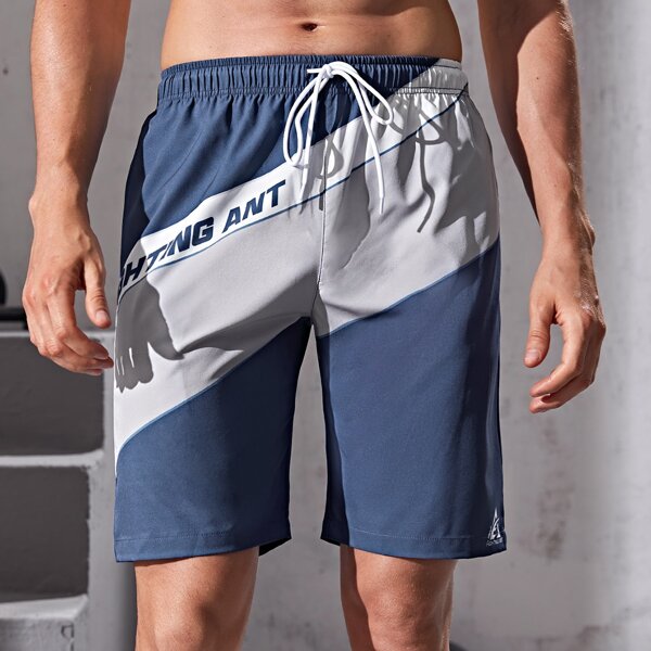 

Men Letter Graphic Colorblock Sports Shorts, Multicolor