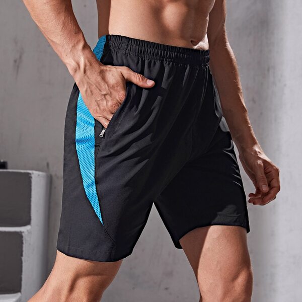 

Men Contrast Panel Sports Shorts, Black