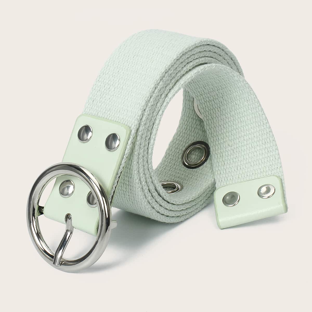 

Round Buckle Grommet Tape Belt, Mint green